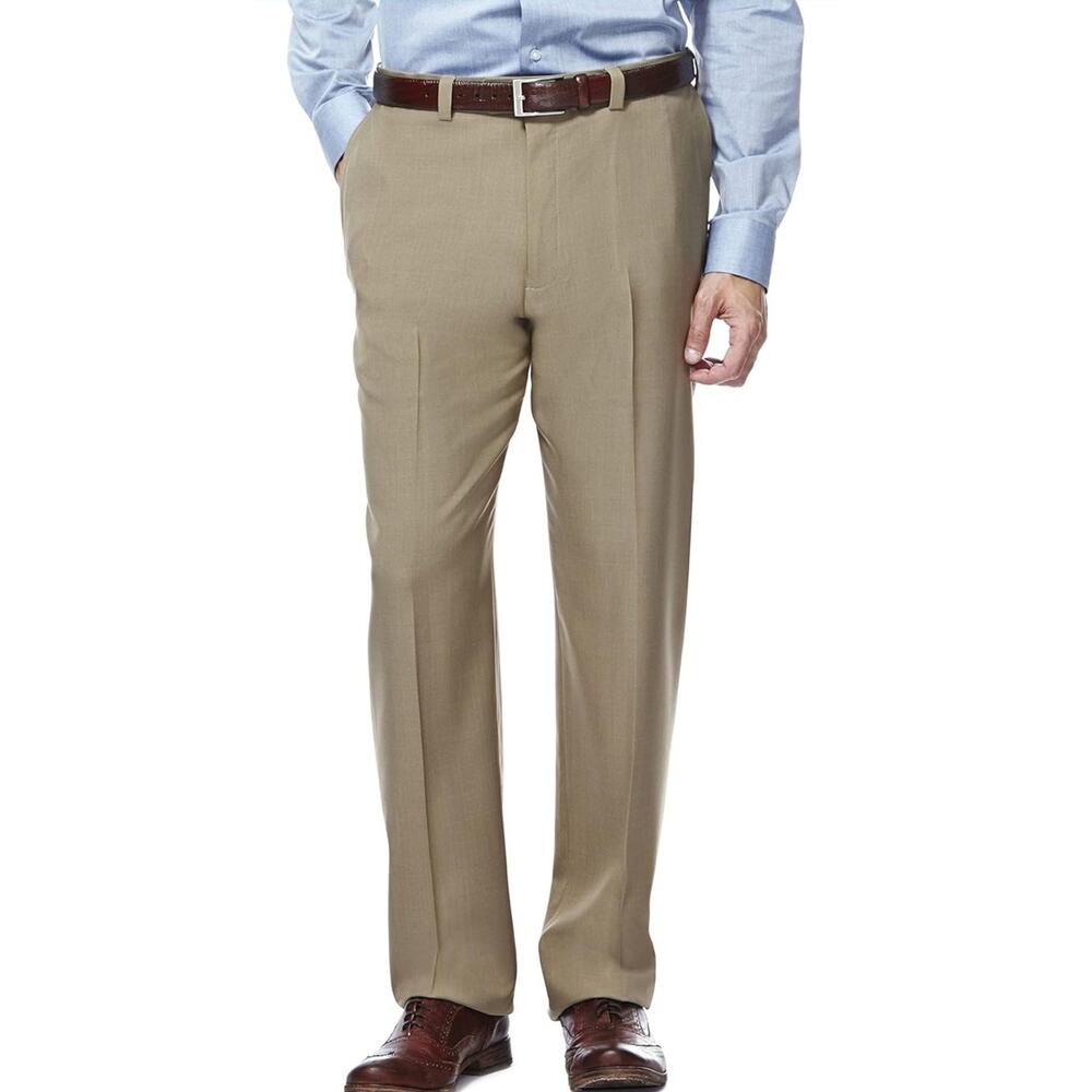 Haggar Men's E Clo Repreve Stria Classic Fit Flat Front Dress Pant, Taupe, 40x29